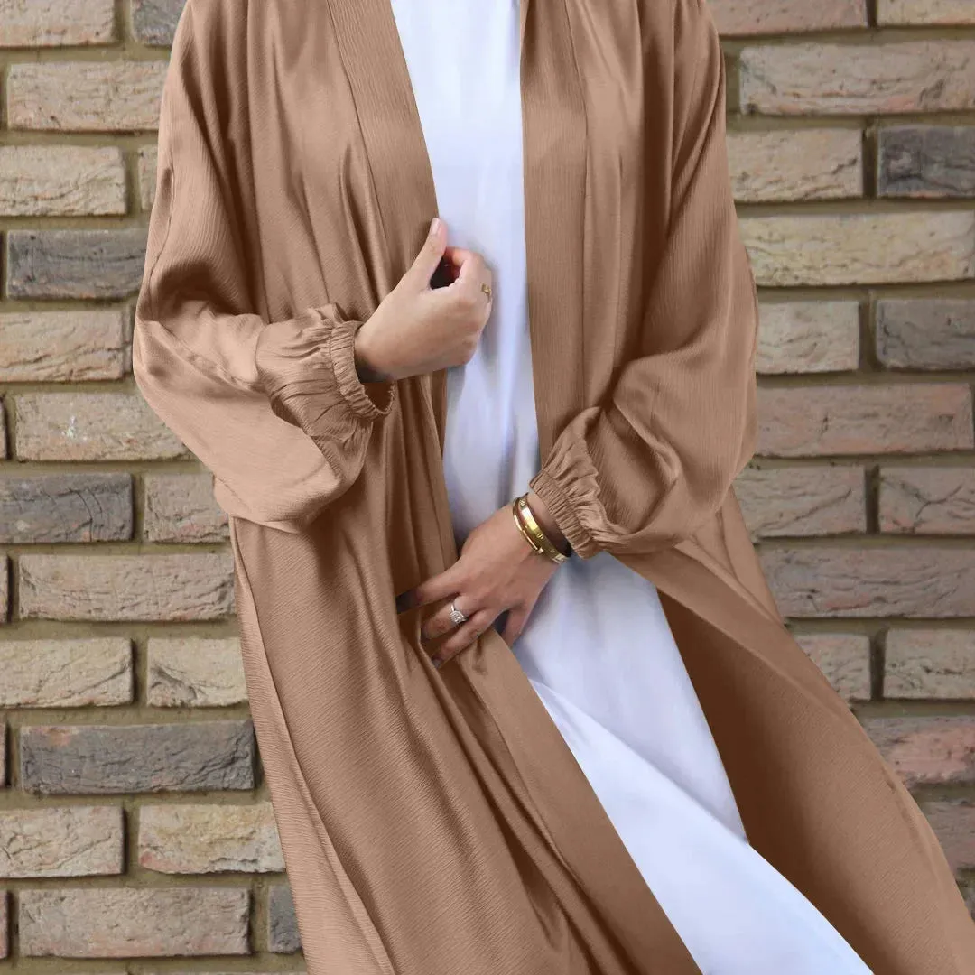 Elegance Satin Muslim Abaya Long Dress Women Cardigan