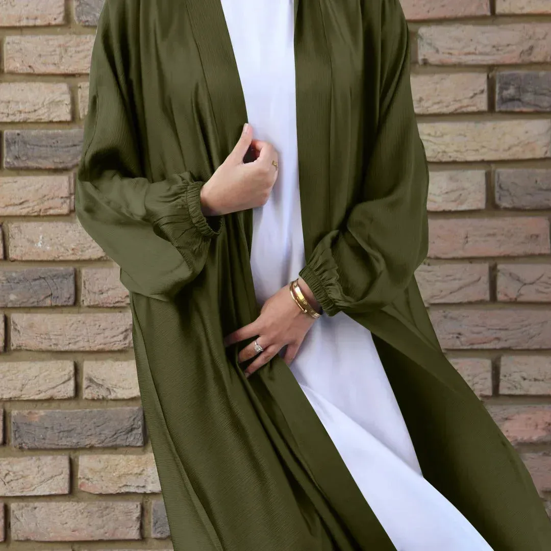 Elegance Satin Muslim Abaya Long Dress Women Cardigan