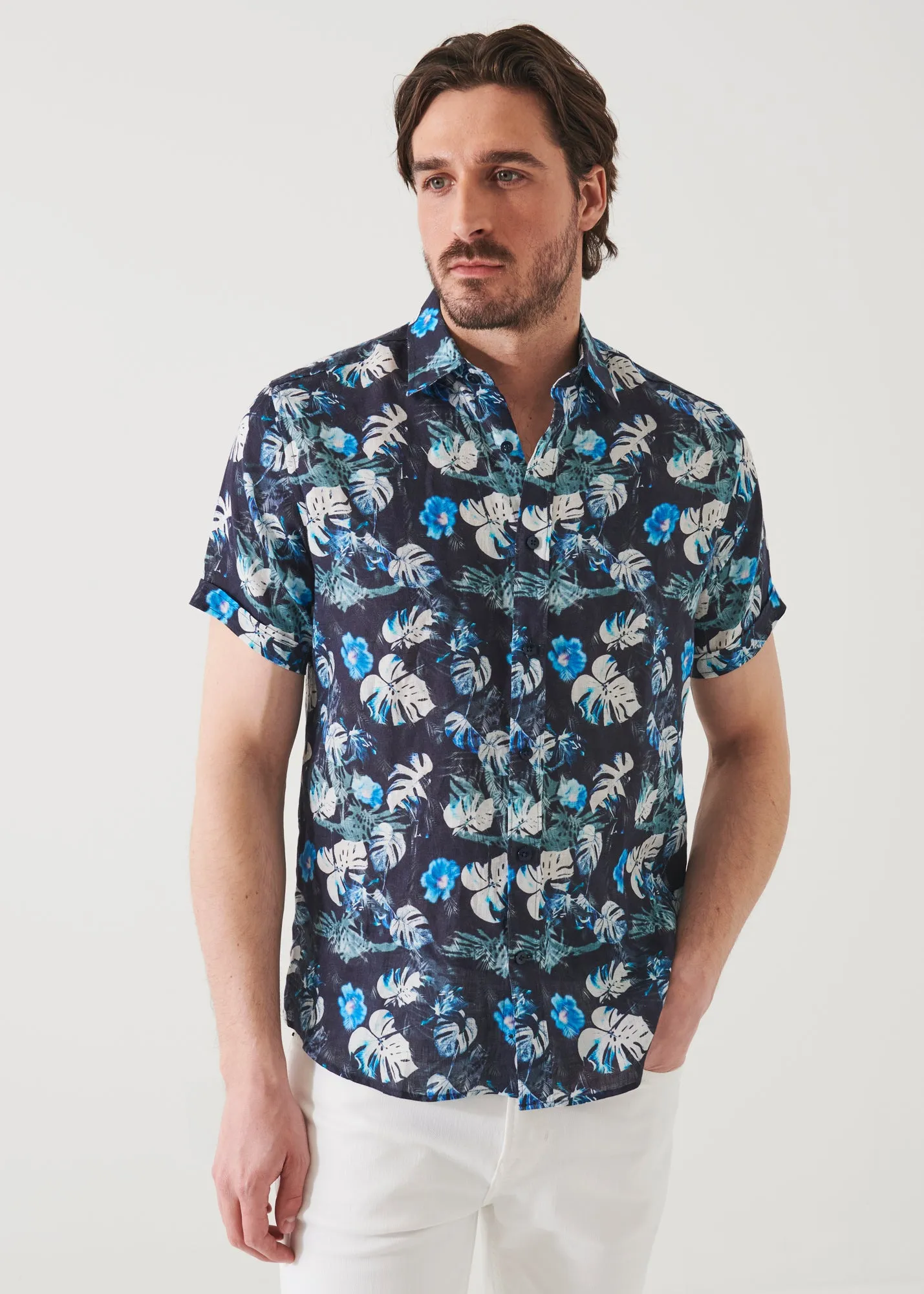 FLORAL TROPICAL PRINT LINEN SHIRT