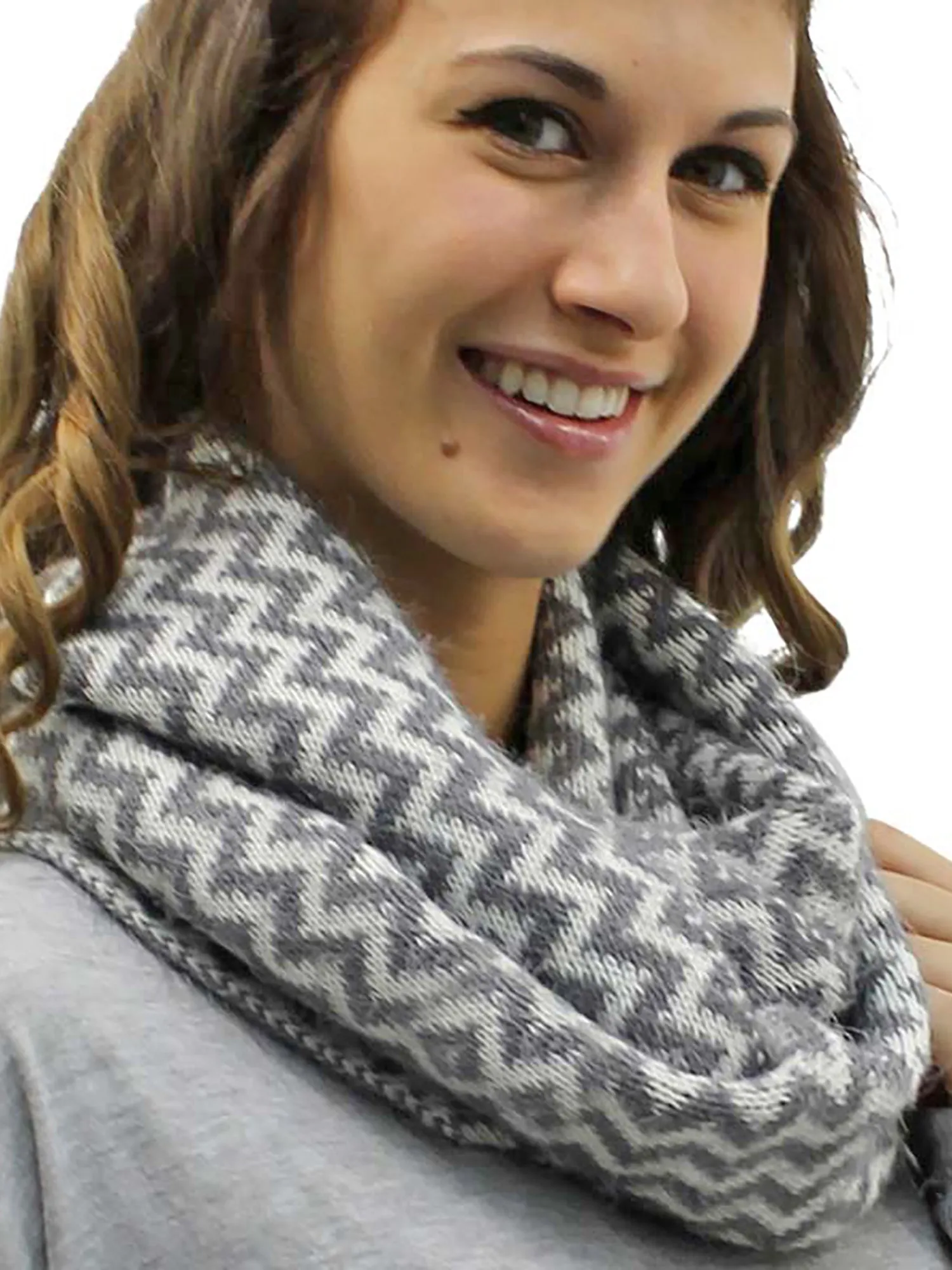 Fuzzy Knit Chevron Infinity Scarf