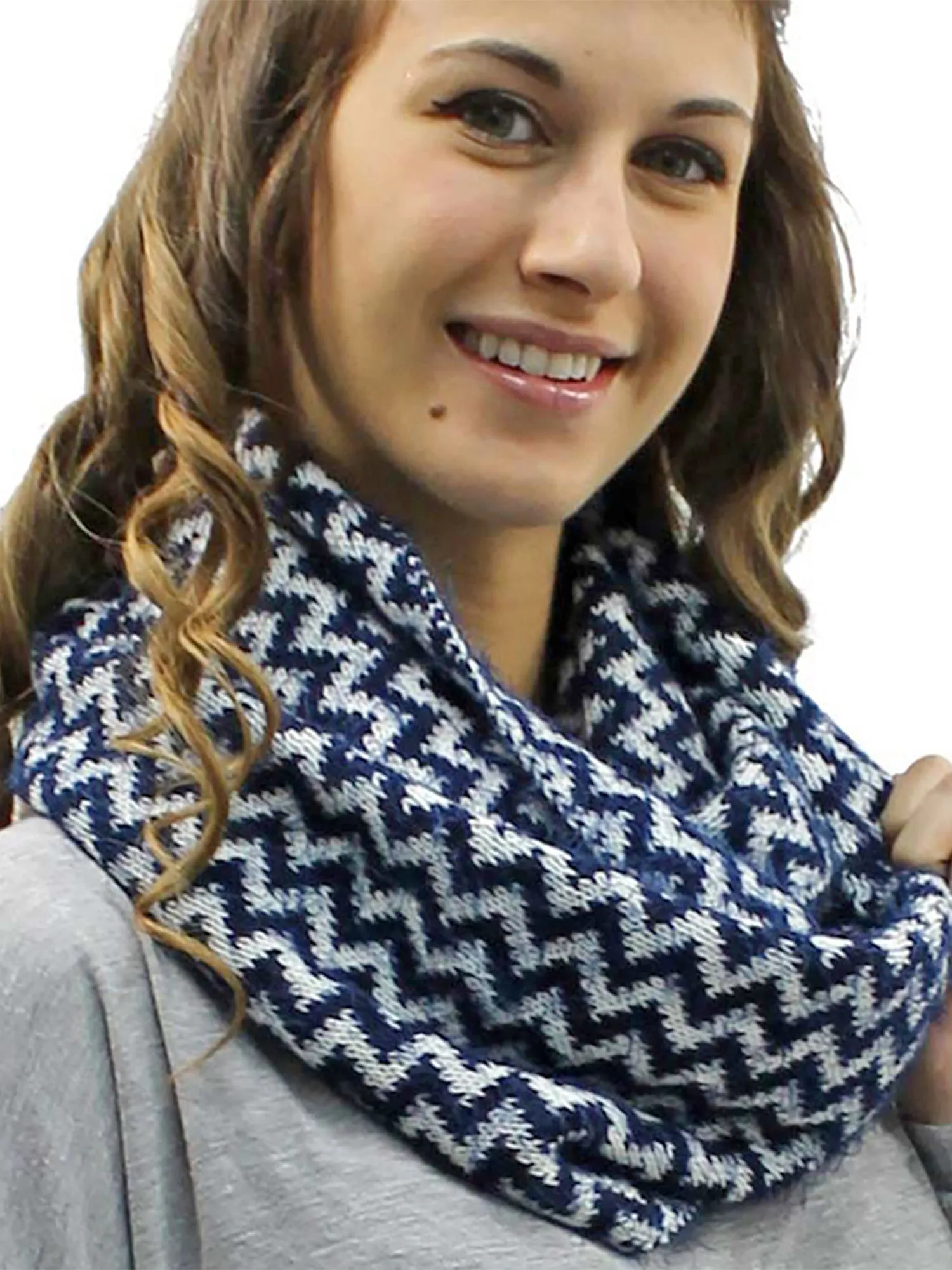 Fuzzy Knit Chevron Infinity Scarf