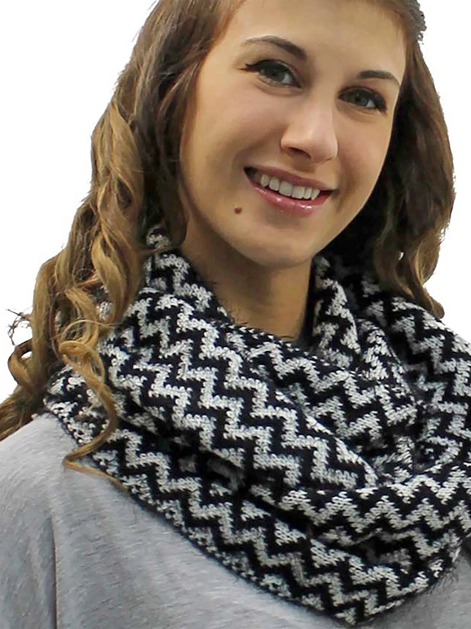 Fuzzy Knit Chevron Infinity Scarf