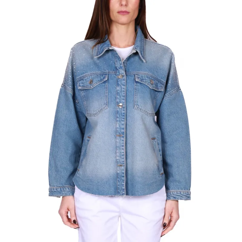 GIACCA OVERSHIRT IN DENIM CON STRASS, BLU