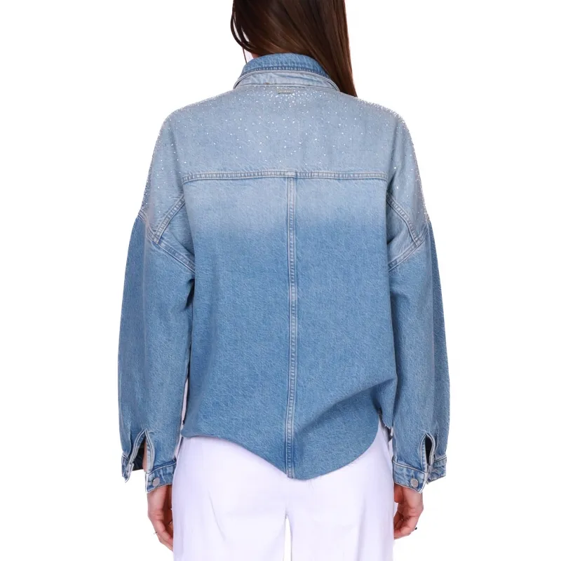 GIACCA OVERSHIRT IN DENIM CON STRASS, BLU