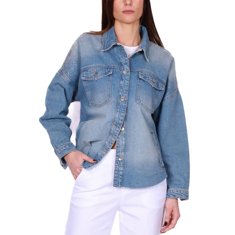 GIACCA OVERSHIRT IN DENIM CON STRASS, BLU