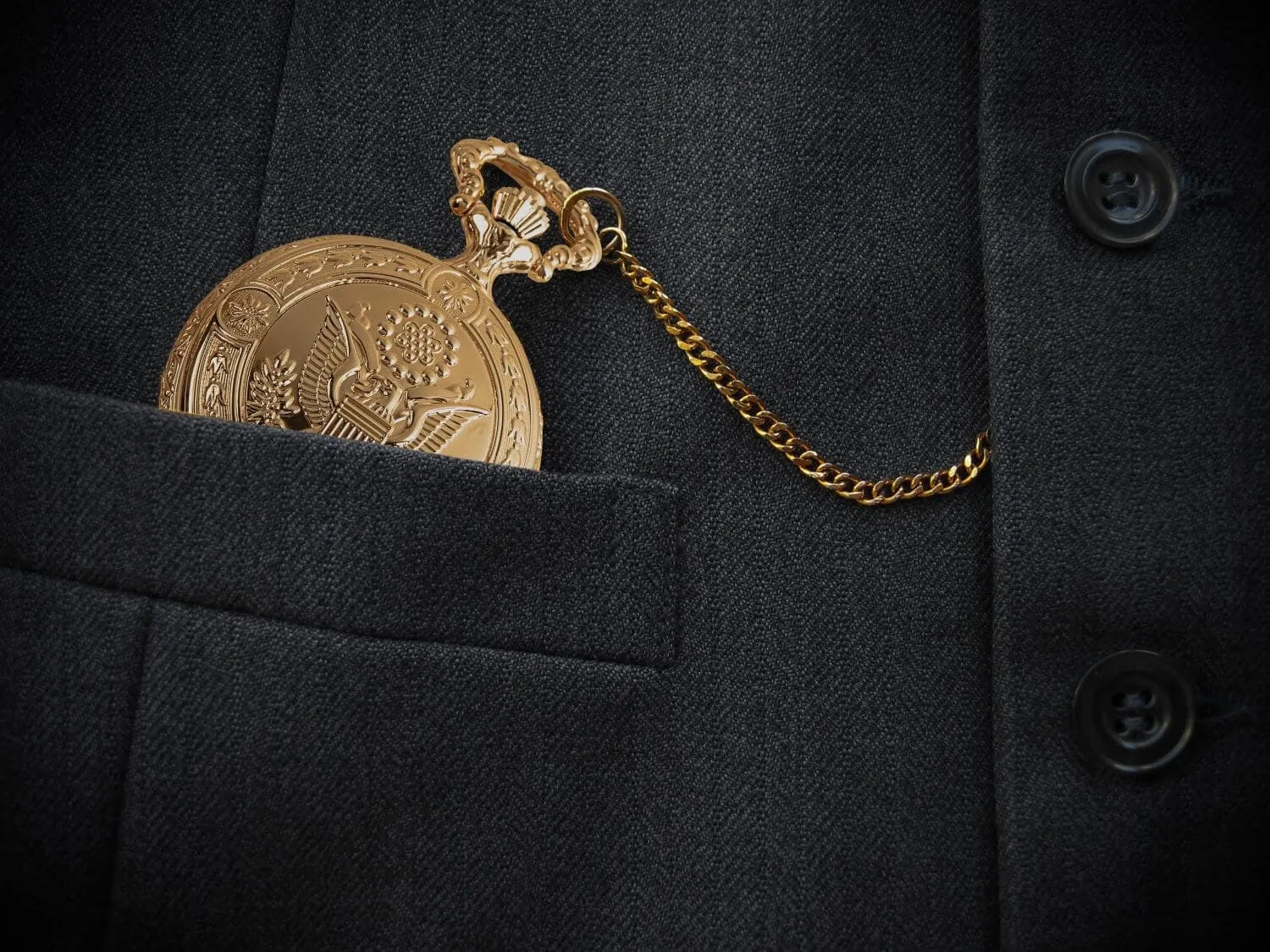 Golden American Eagle Hunter Pocket Watch & Chain