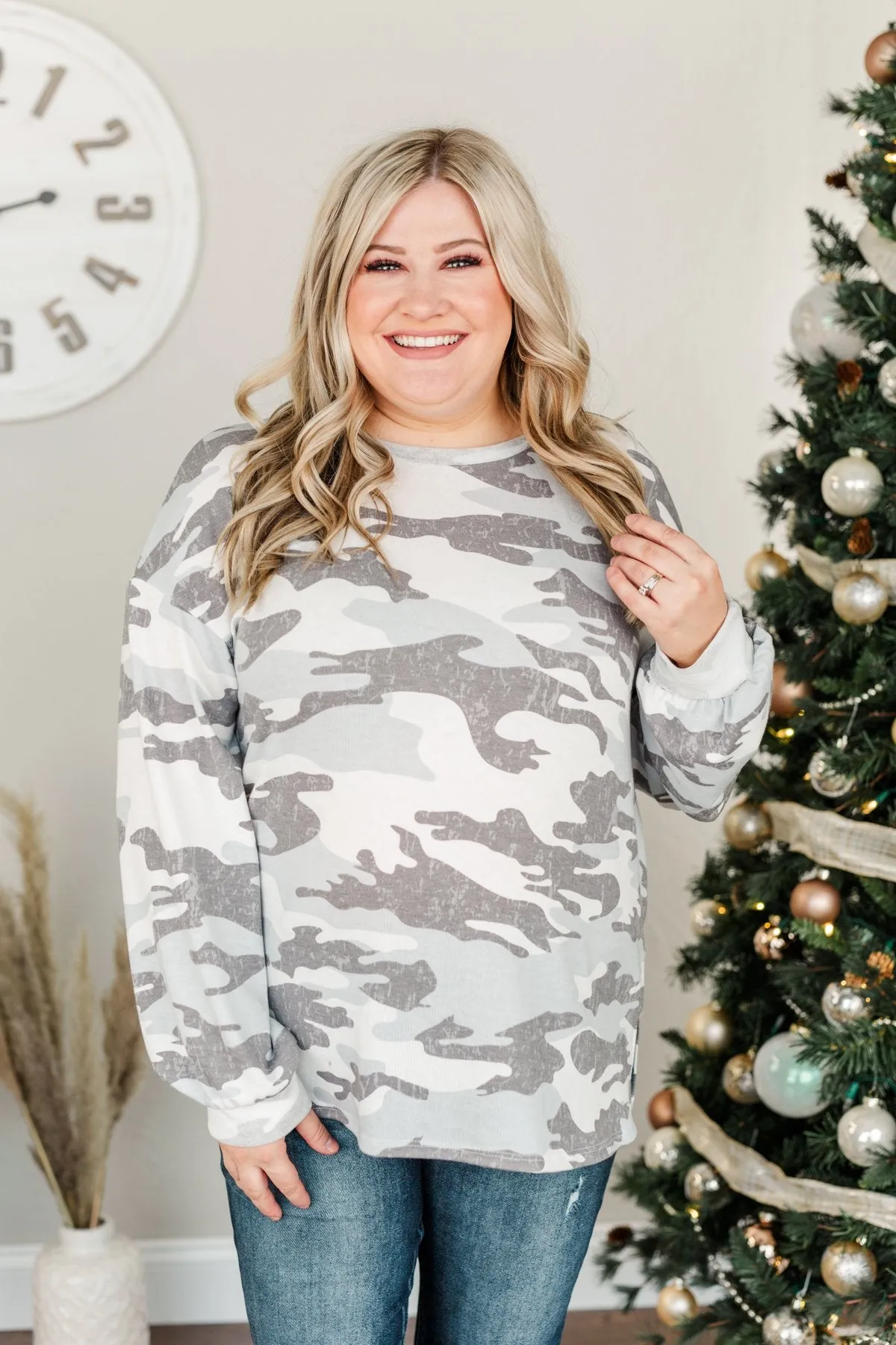 Good Times To Come Pullover Top- Grey Camo