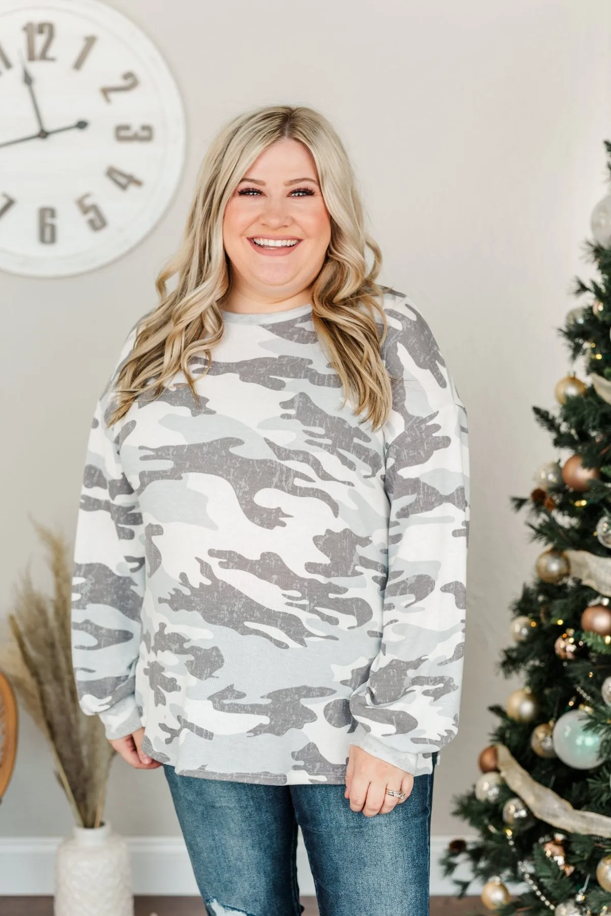 Good Times To Come Pullover Top- Grey Camo