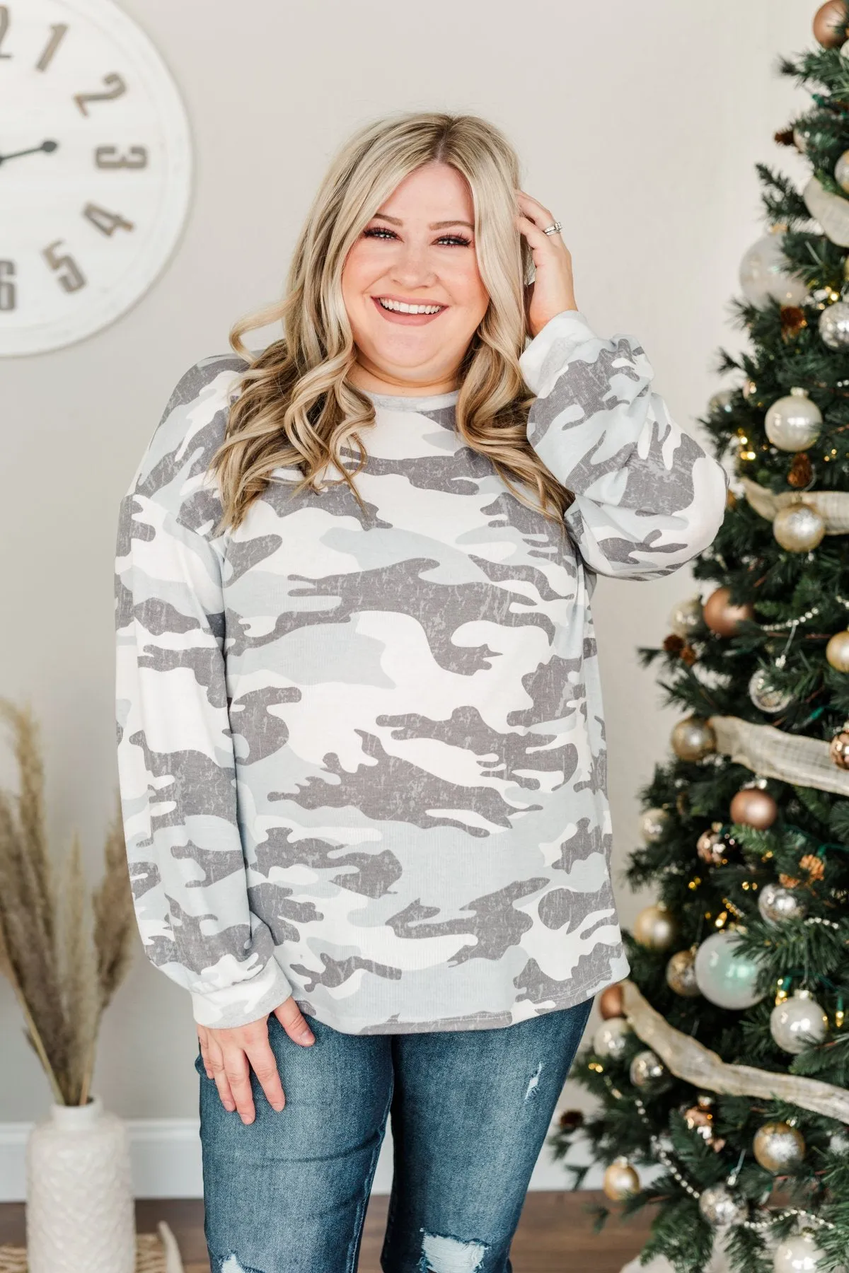 Good Times To Come Pullover Top- Grey Camo