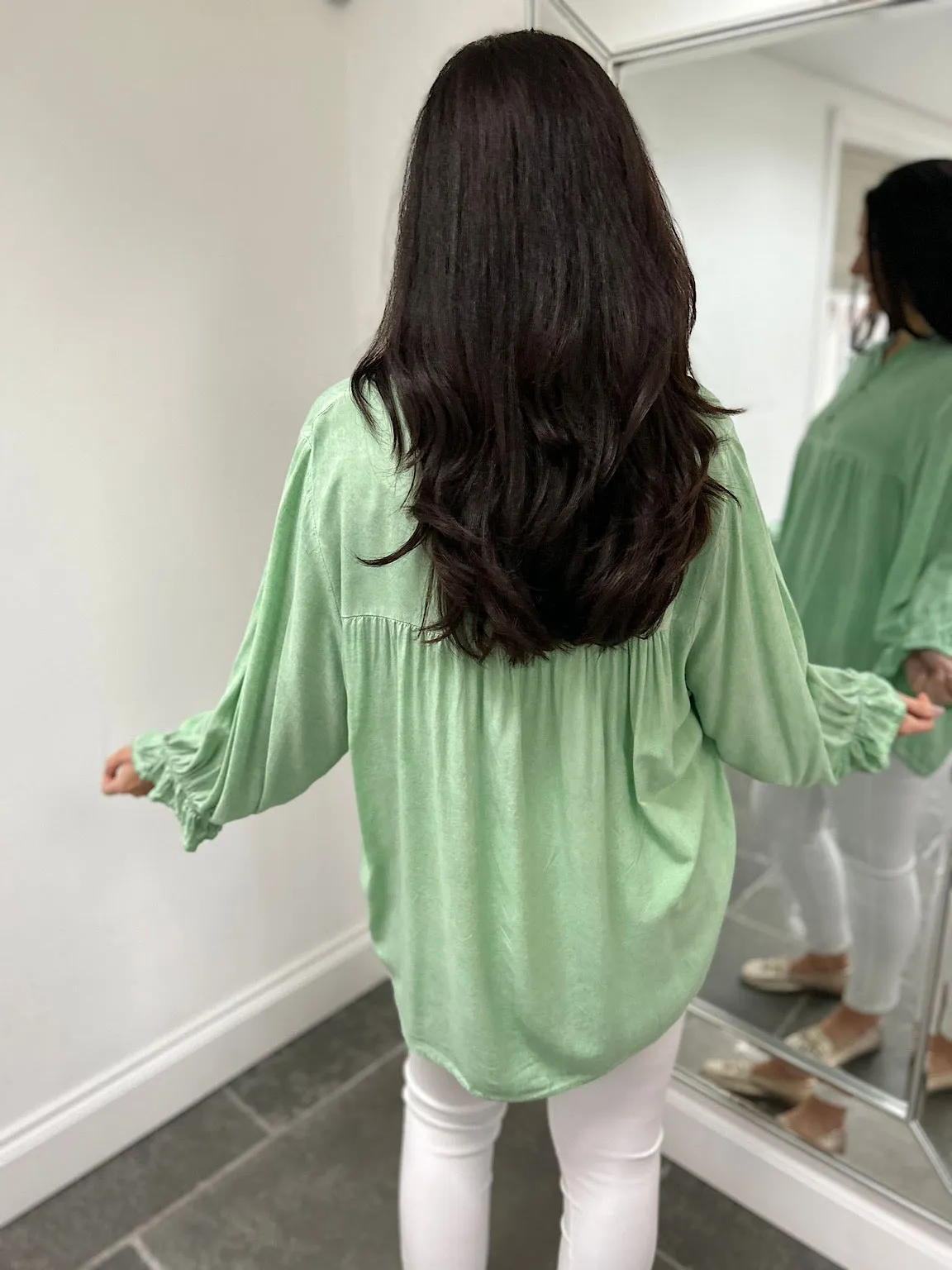 Green Lightweight Frill Sleeve Top Felicity