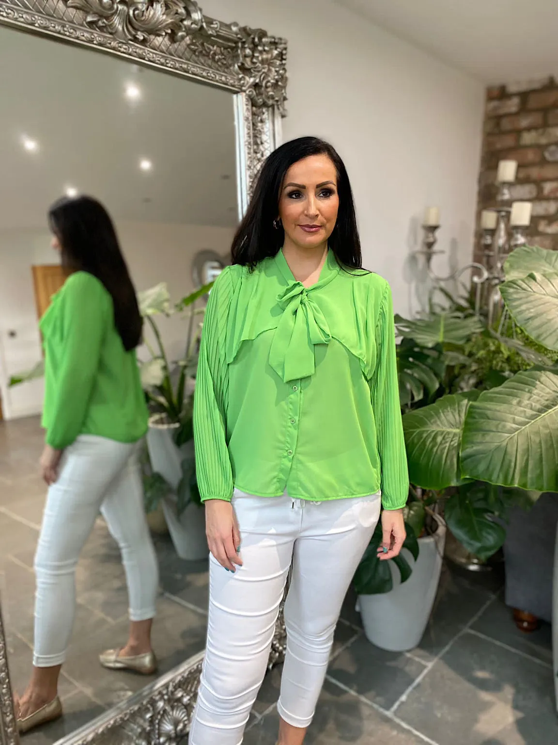 Green Pleated Sleeve Blouse Diana