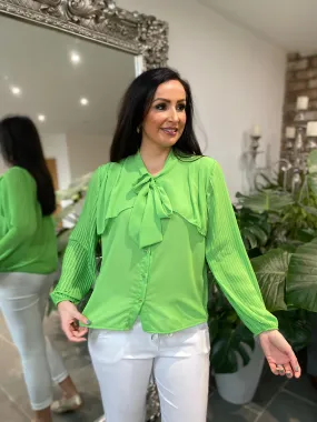 Green Pleated Sleeve Blouse Diana