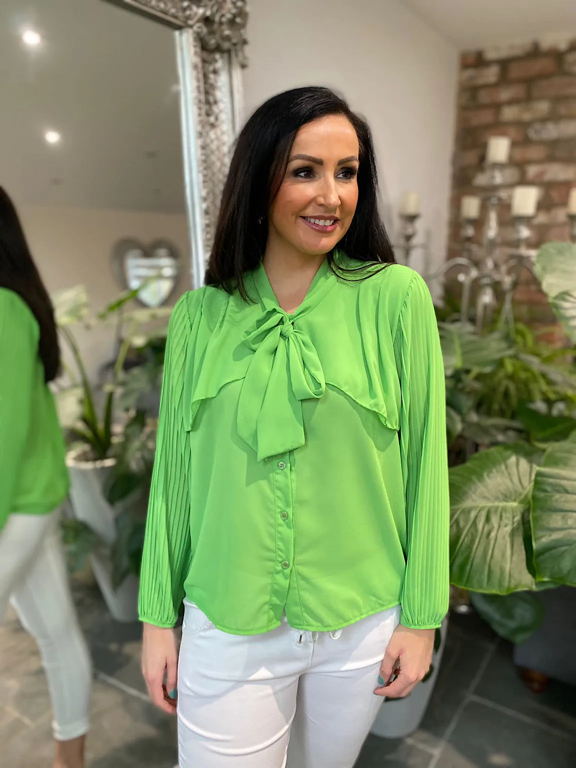 Green Pleated Sleeve Blouse Diana