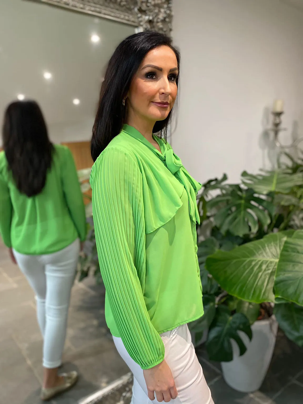 Green Pleated Sleeve Blouse Diana