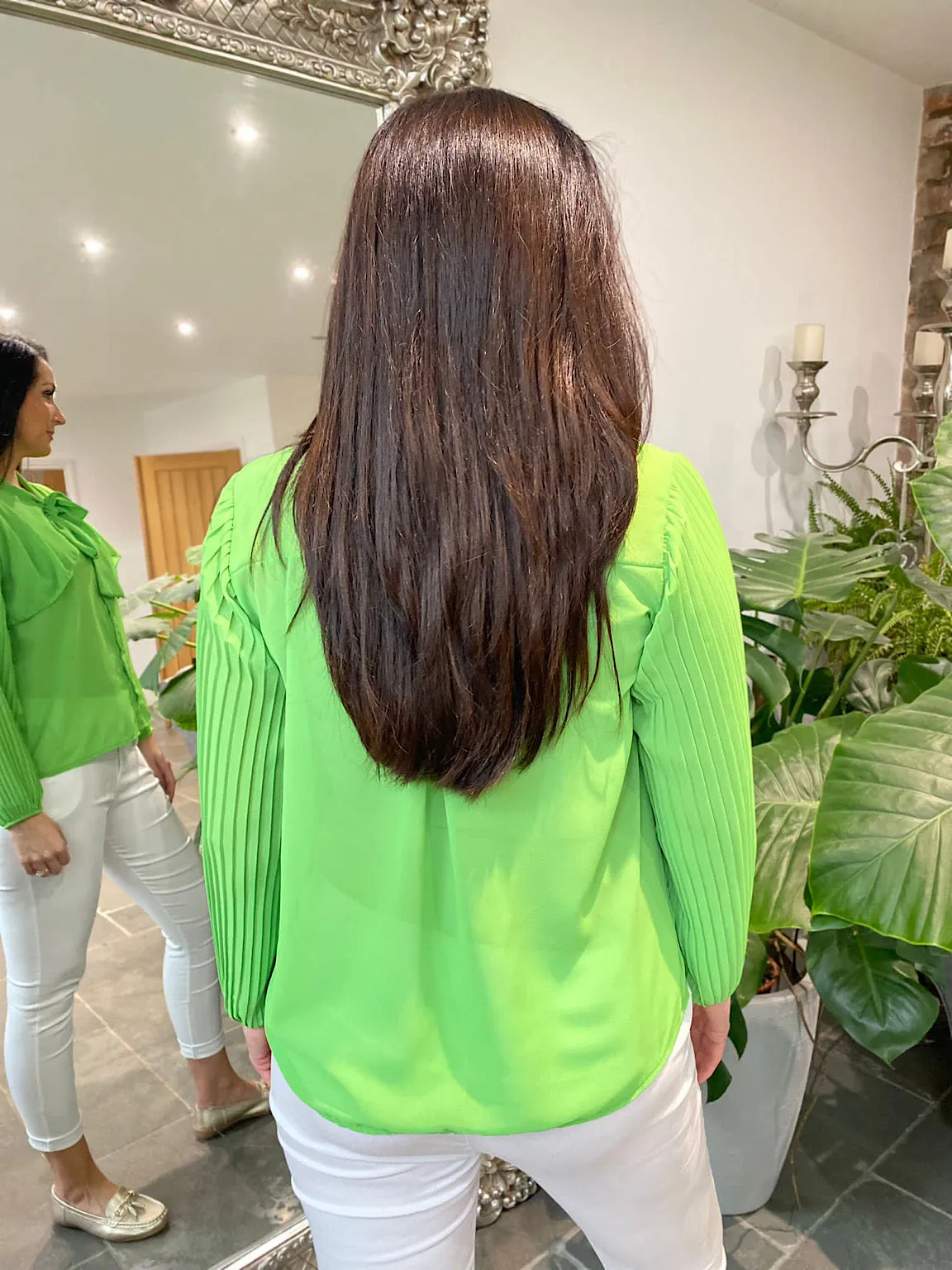 Green Pleated Sleeve Blouse Diana