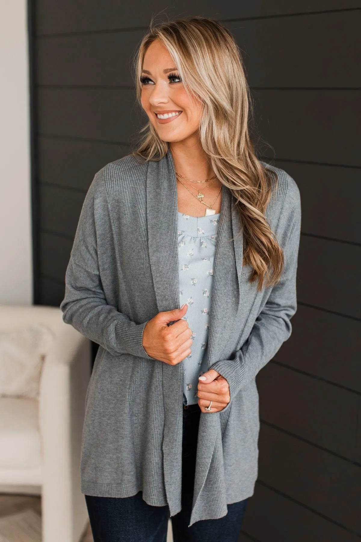 Holding On To Hope Knit Cardigan- Steel Grey