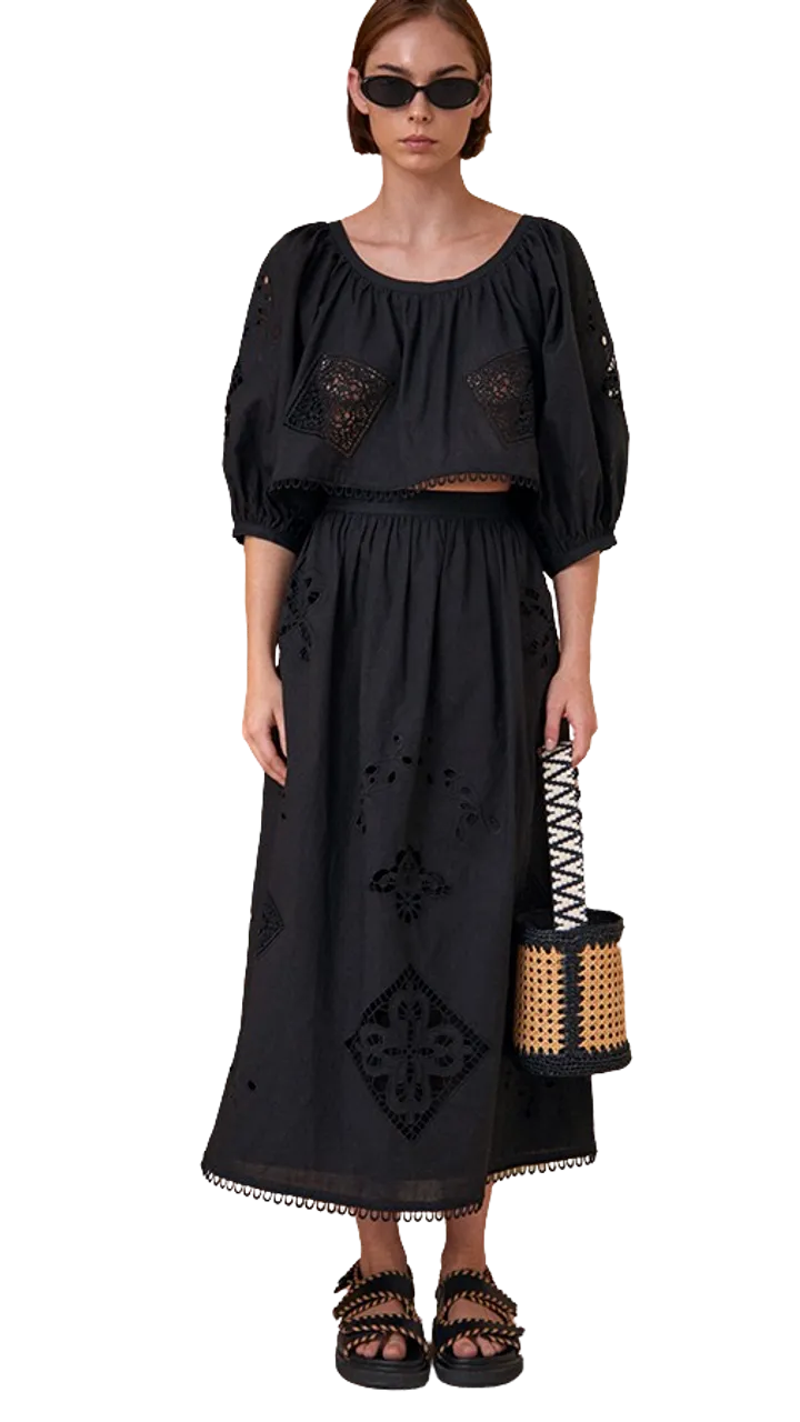 Hunter Bell Tanner Skirt, Black Eyelet