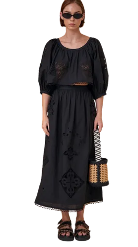 Hunter Bell Tanner Skirt, Black Eyelet