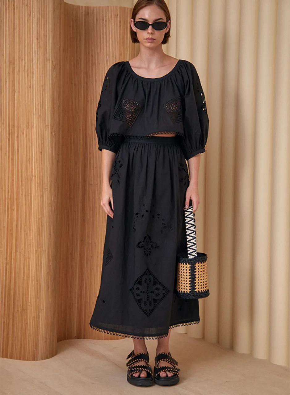 Hunter Bell Tanner Skirt, Black Eyelet