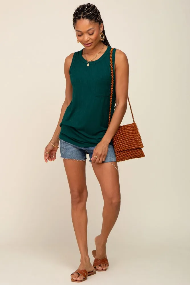 Hunter Green Sleeveless Ribbed Pocked Top