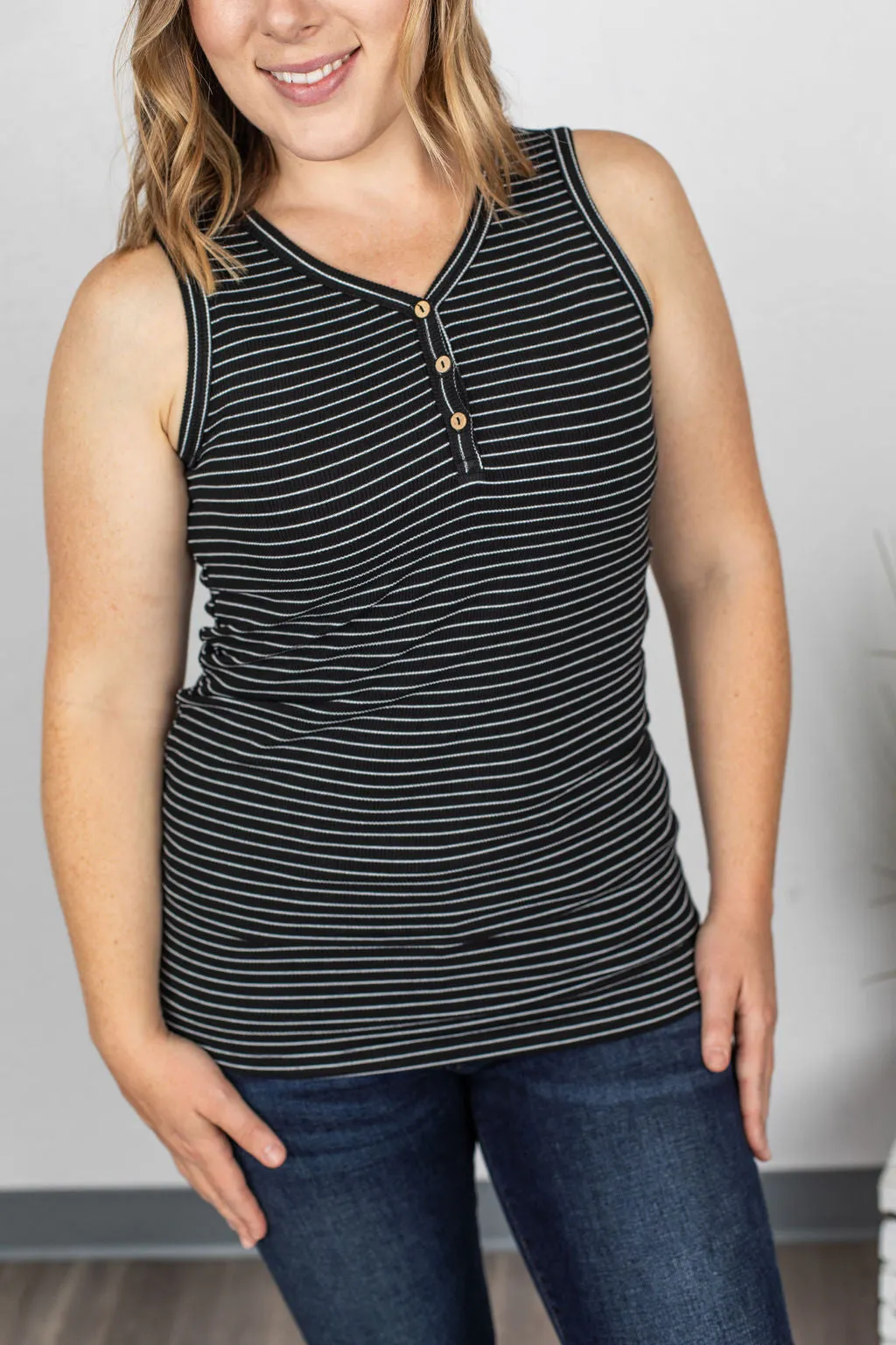 IN STOCK Addison Henley Tank - Black w/White Stripes FINAL SALE