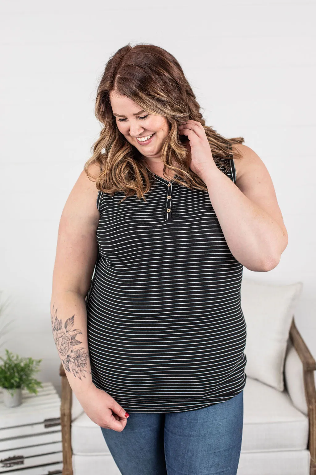 IN STOCK Addison Henley Tank - Black w/White Stripes FINAL SALE