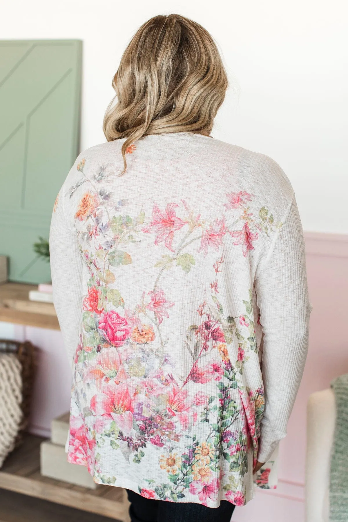 In Time For Spring Floral Cardigan- Ivory & Pink