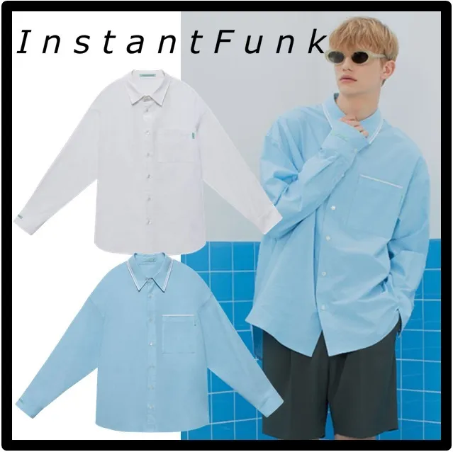 INSTANTFUNK  |Street Style Long Sleeves Logo Shirts