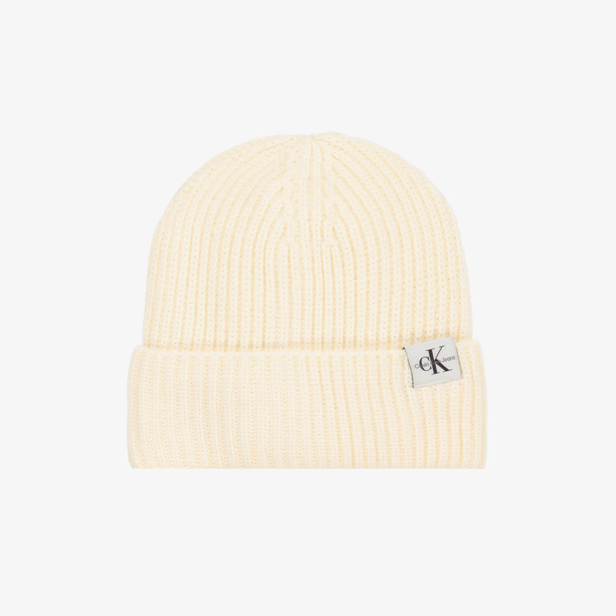 Ivory Ribbed Knit Beanie Hat