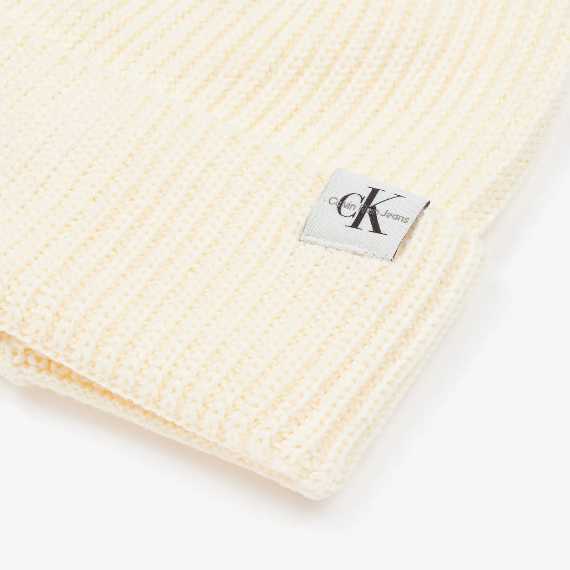 Ivory Ribbed Knit Beanie Hat