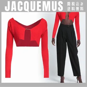 JACQUEMUS  |Nylon Rib V-Neck Long Sleeves Plain Logo V-neck & Crew neck