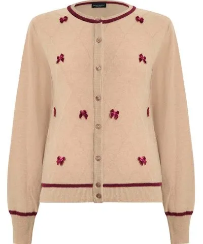 James Lakeland Women's Brown Bow Detail Camel Cardigan