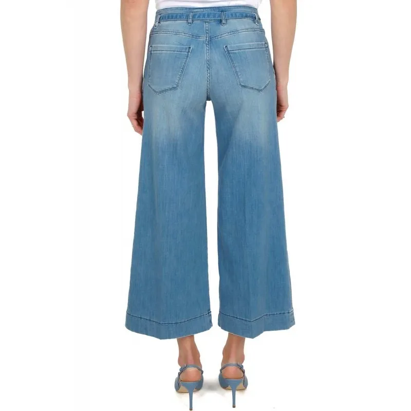 JEANS A PALAZZO CON TASCHE ALL'AMERICANA, BLU