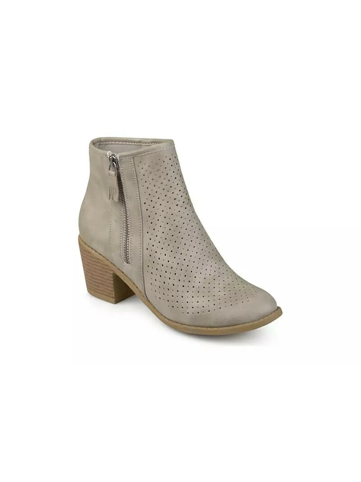 JOURNEE COLLECTION Womens Gray Perforated Padded Meleny Round Toe Block Heel Zip-Up Booties