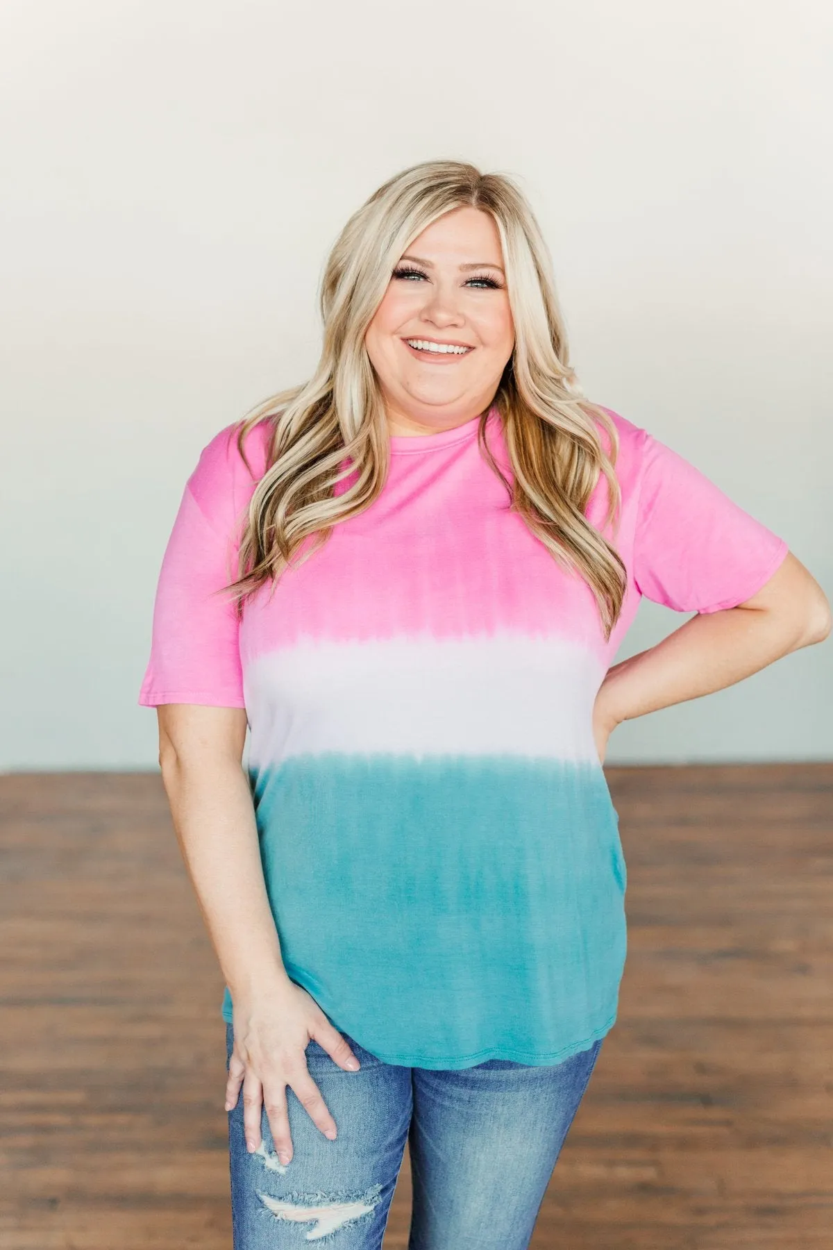 Joyful Moments Tie-Dye Top- Pink, Ivory & Blue