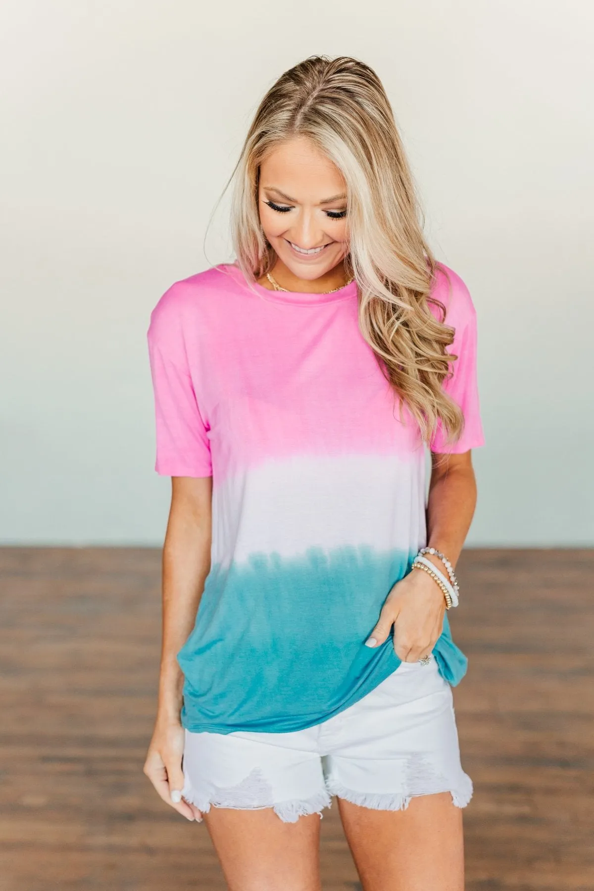 Joyful Moments Tie-Dye Top- Pink, Ivory & Blue