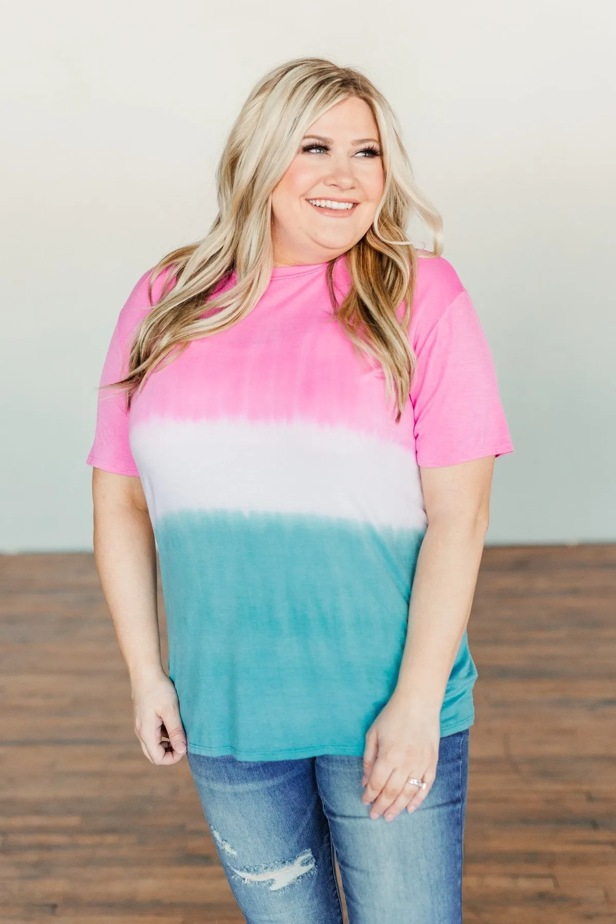 Joyful Moments Tie-Dye Top- Pink, Ivory & Blue