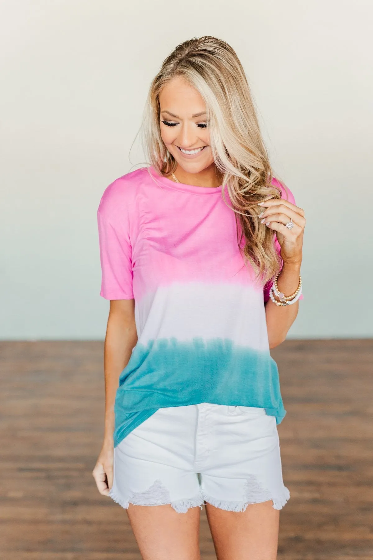 Joyful Moments Tie-Dye Top- Pink, Ivory & Blue