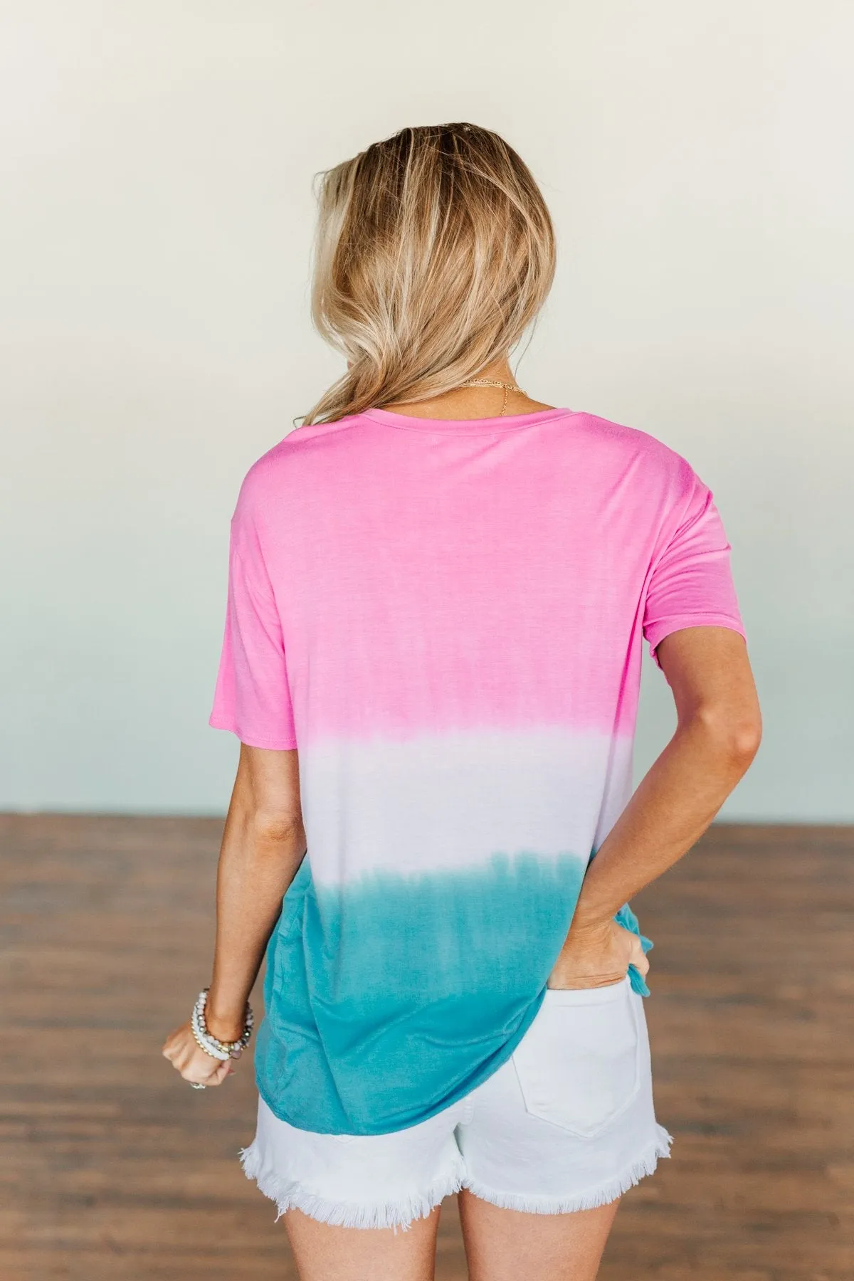 Joyful Moments Tie-Dye Top- Pink, Ivory & Blue