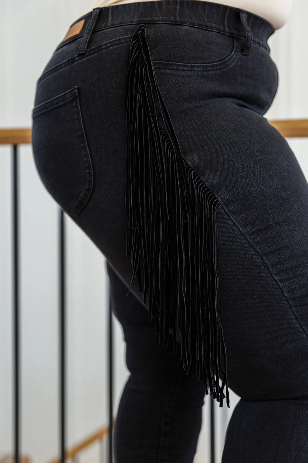 Judy Blue Side Fringe Skinny Jeggings In Black