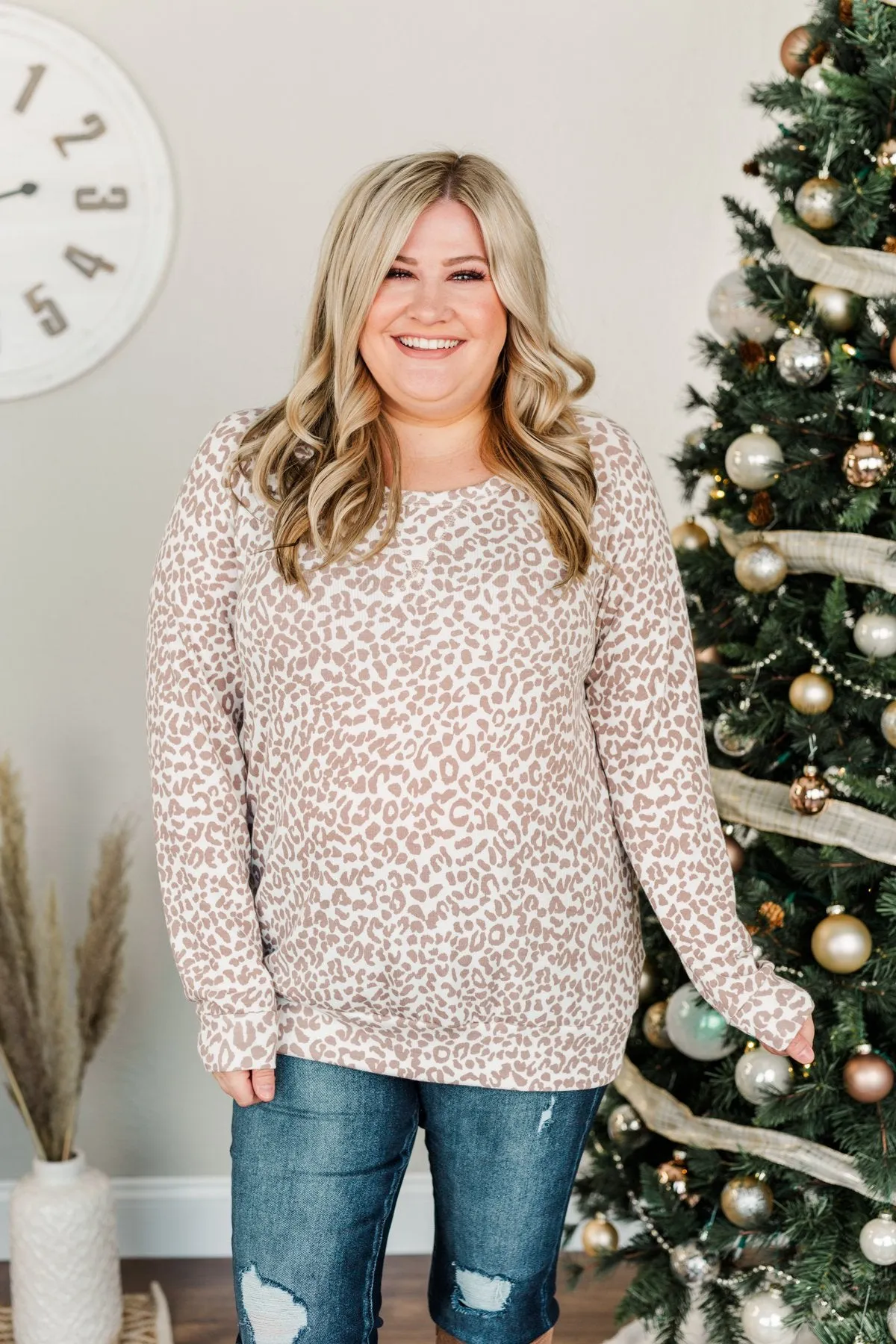 Just Go With It Long Sleeve Leopard Top- Mocha & Ivory