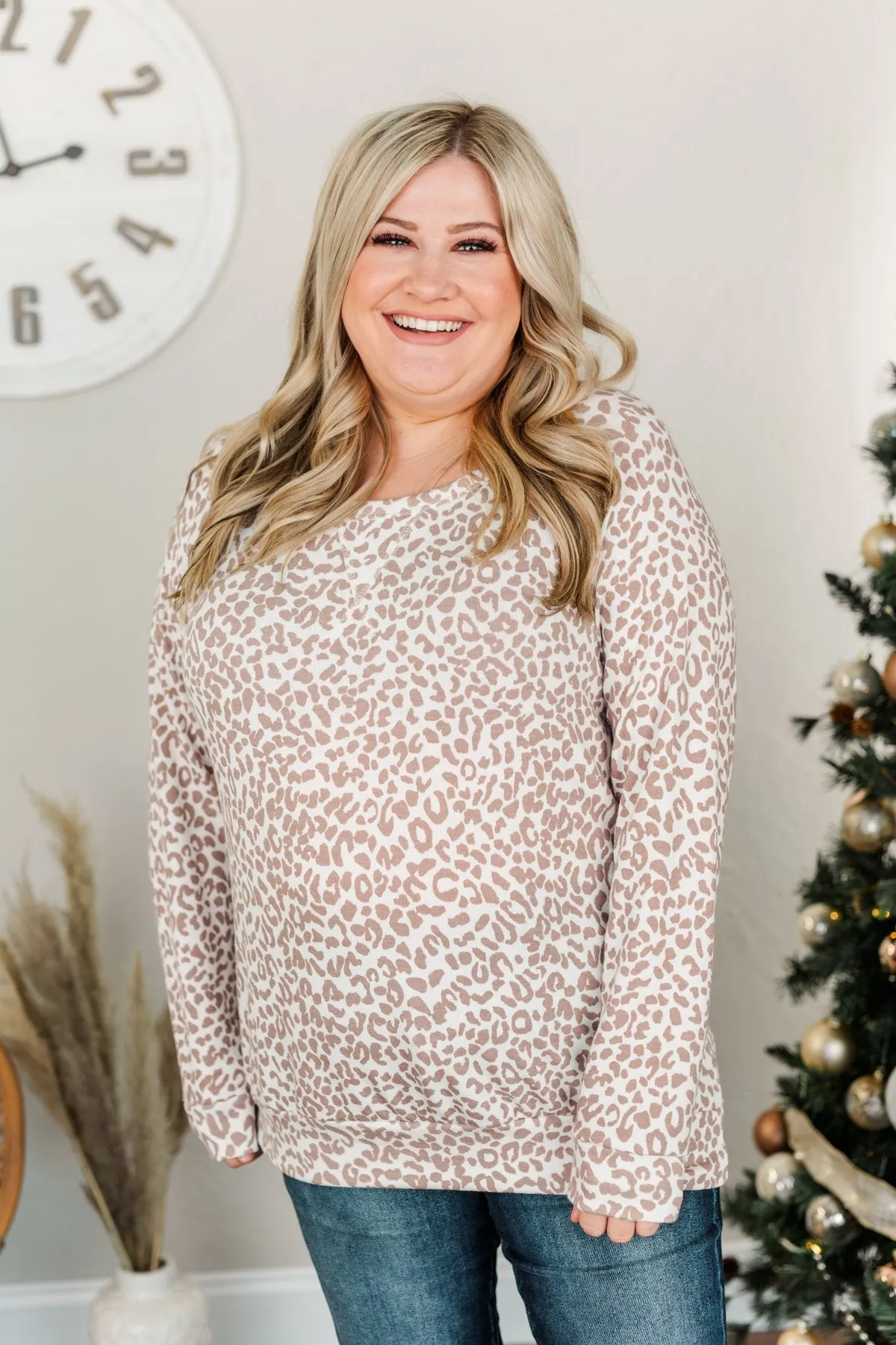 Just Go With It Long Sleeve Leopard Top- Mocha & Ivory