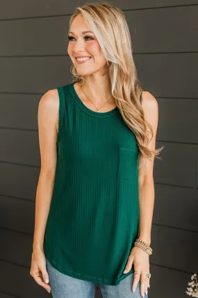 Just Peachy Ribbed Tank Top- Hunter Green