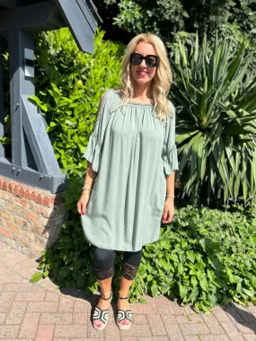 Khaki Crochet Cold Shoulder Dress Monica