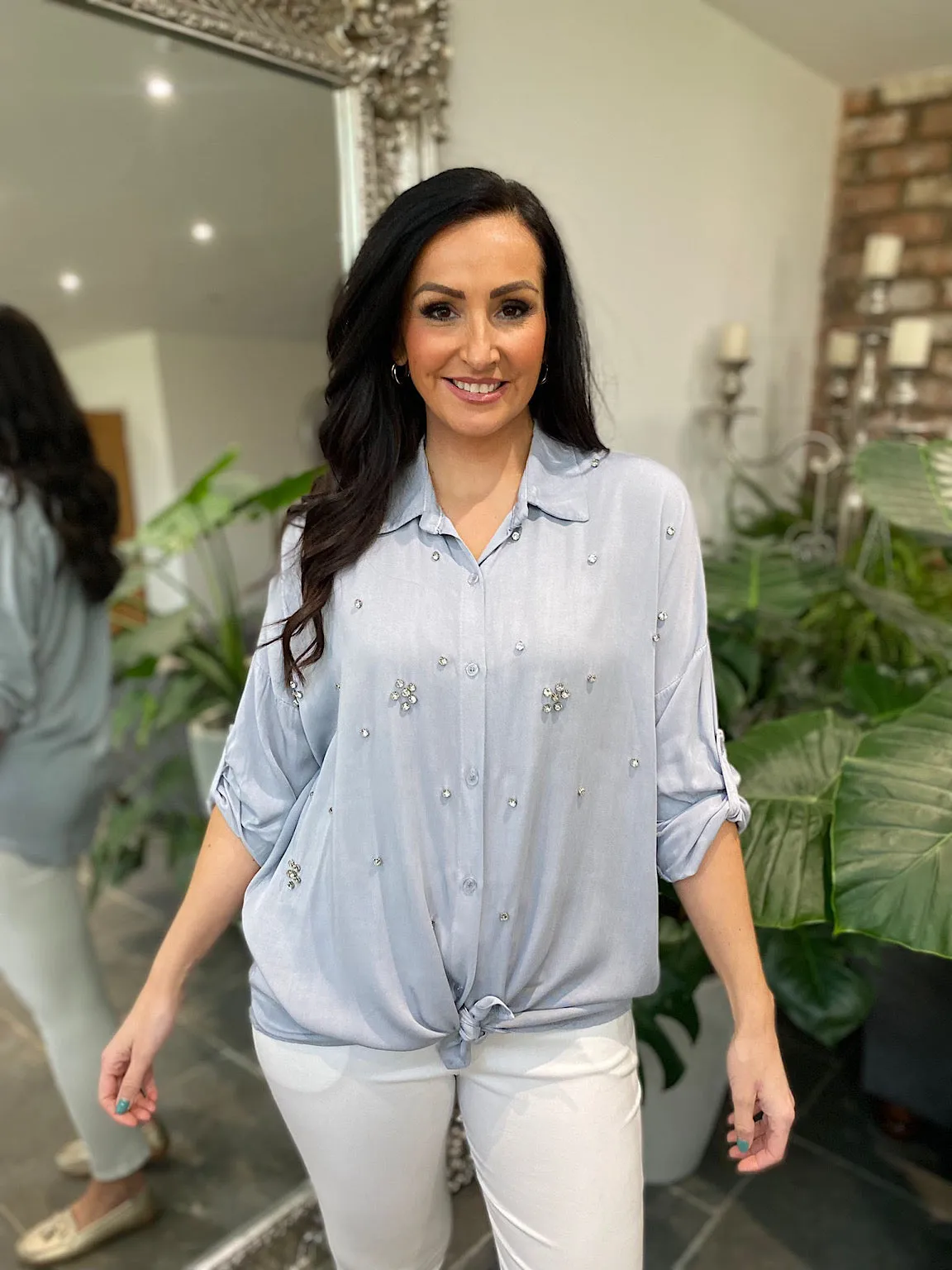 Light Grey Embellished Blouse Ida