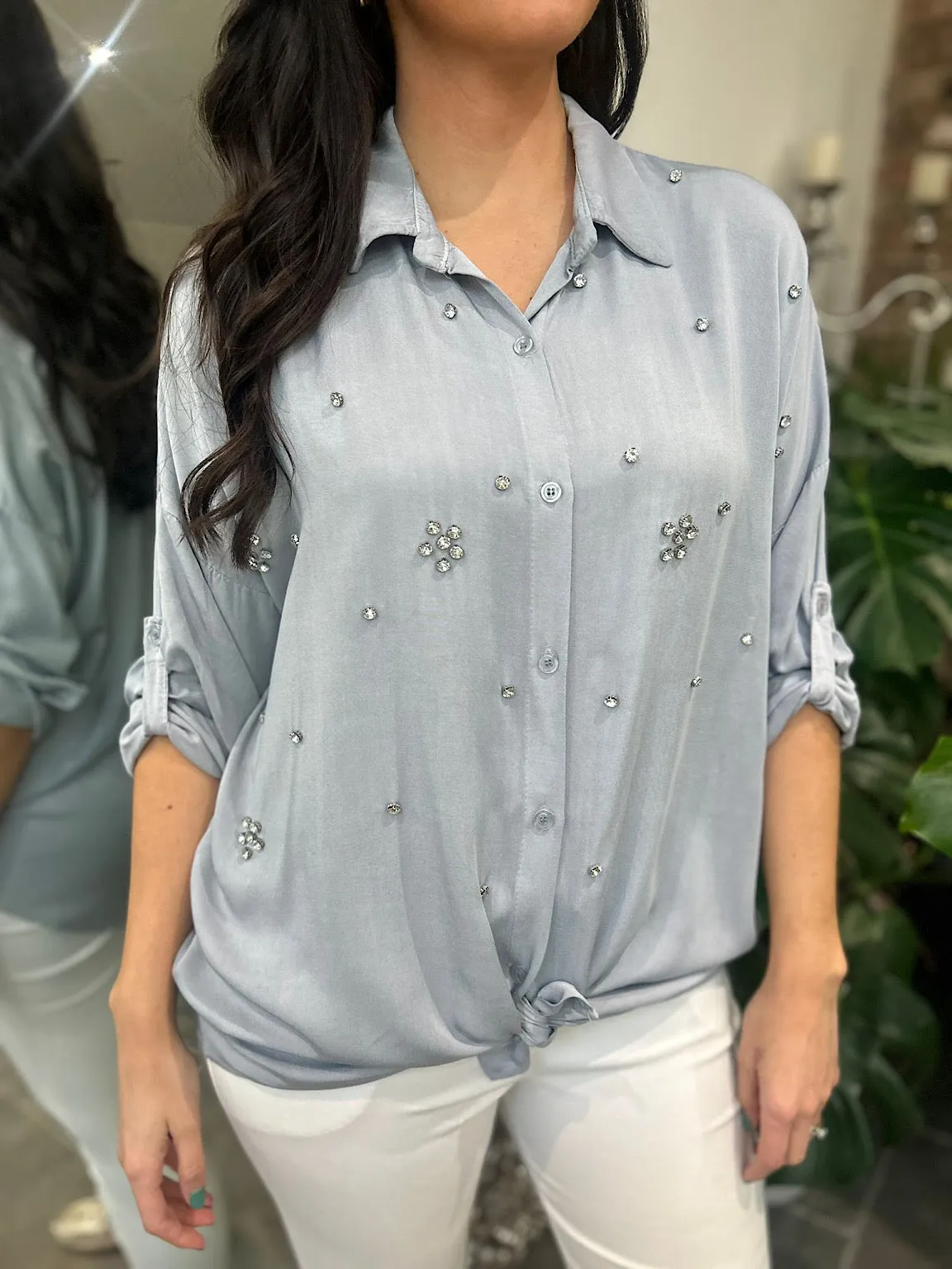 Light Grey Embellished Blouse Ida