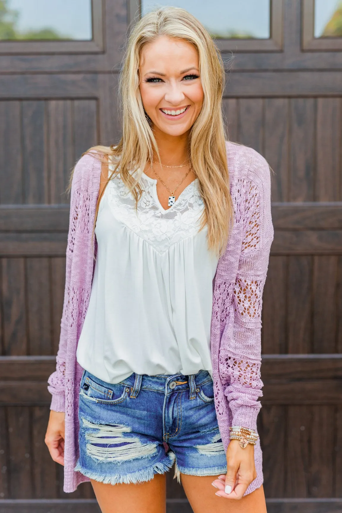 Lovely Life To Live Open Knit Cardigan- Lavender