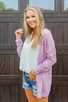 Lovely Life To Live Open Knit Cardigan- Lavender