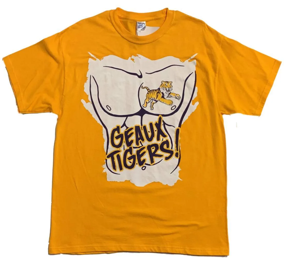 LSU Tigers M&O Knits Gold T-Shirt Geaux Tigers Logo (L)