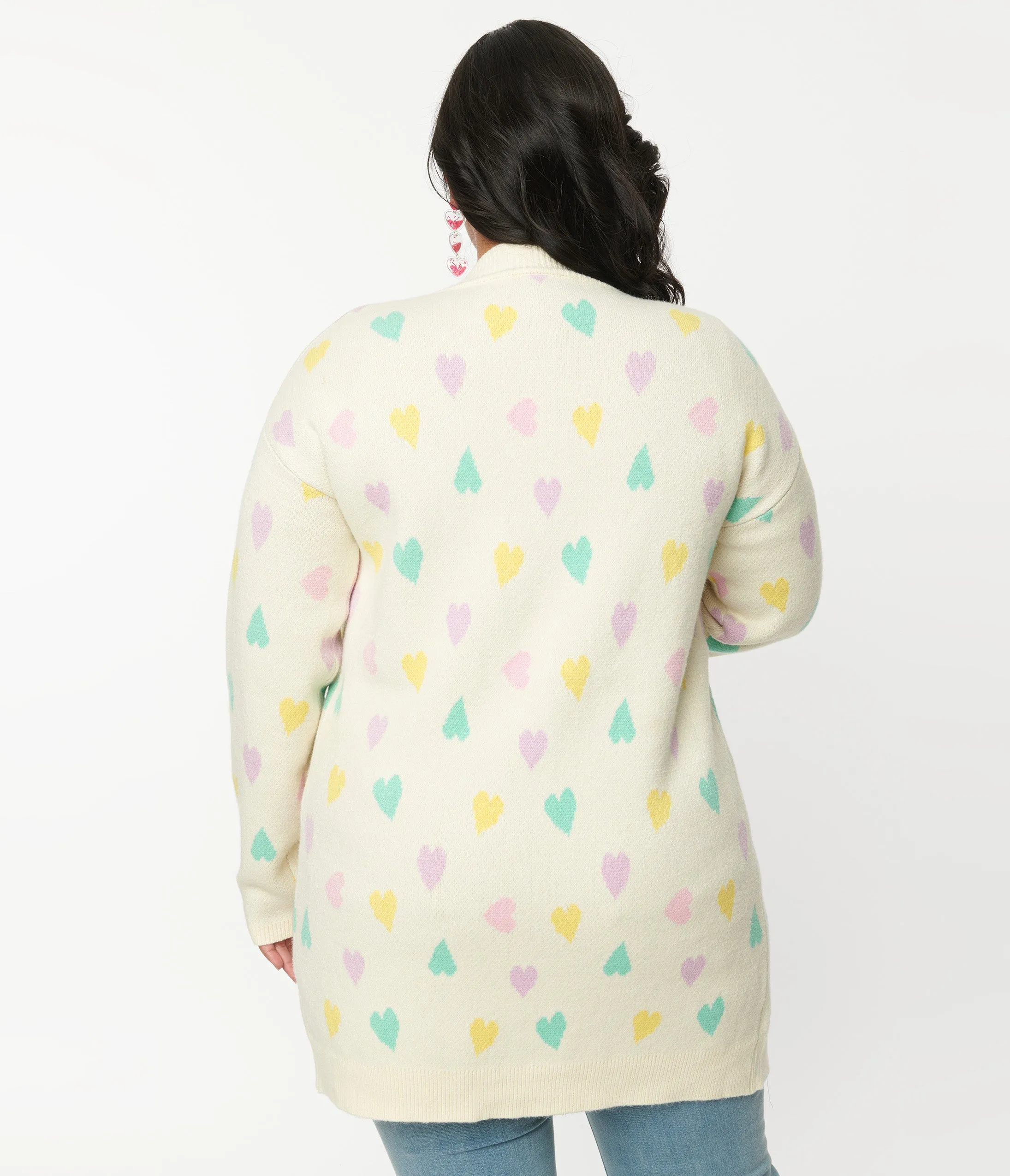 Magnolia Place Plus Size Cream & Pastel Hearts Cardigan